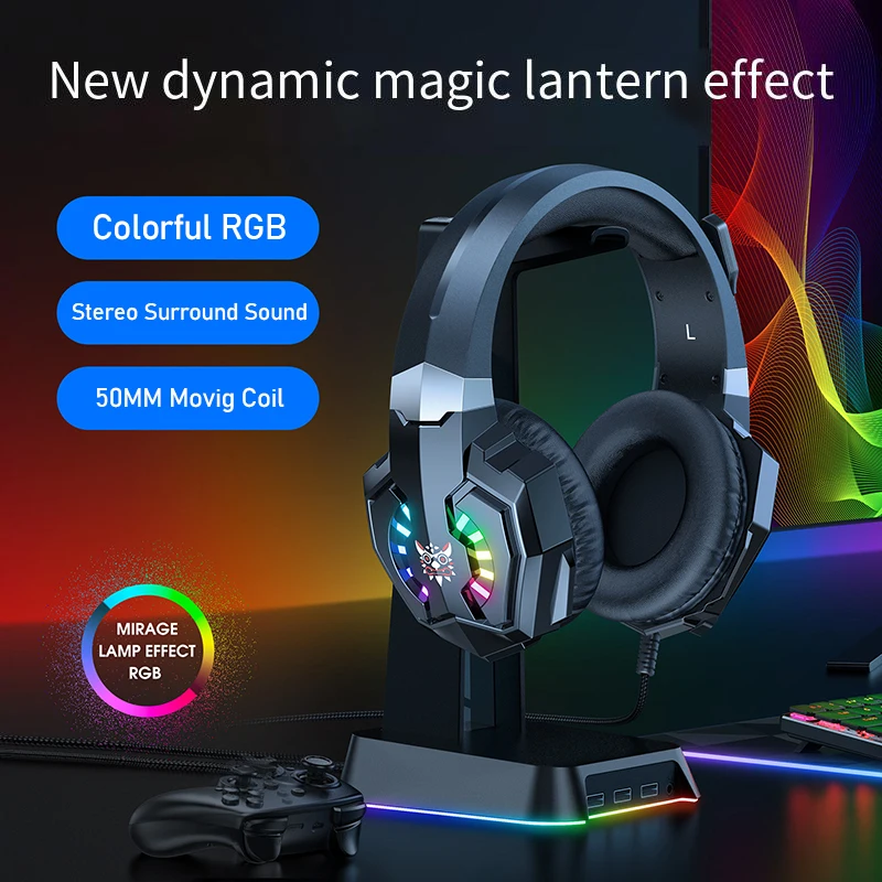 X32 Gaming Headset 50mm Drive Unit Stereo Surround Sound RGB Light HD Flexible Microphone Ergonomics 3.5mm On-head Wired