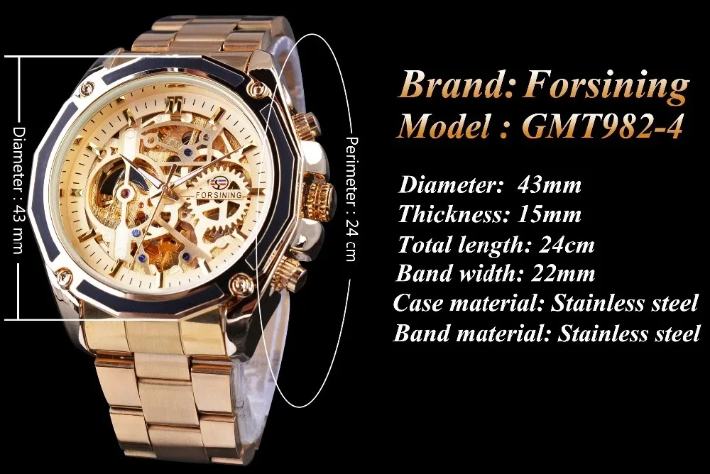 Fashion Forsining Top Brand Men\'s Full Stainless Steel Hollowed Out Luminous Fully Automatic Mechanical Waterproof Wrist Watches