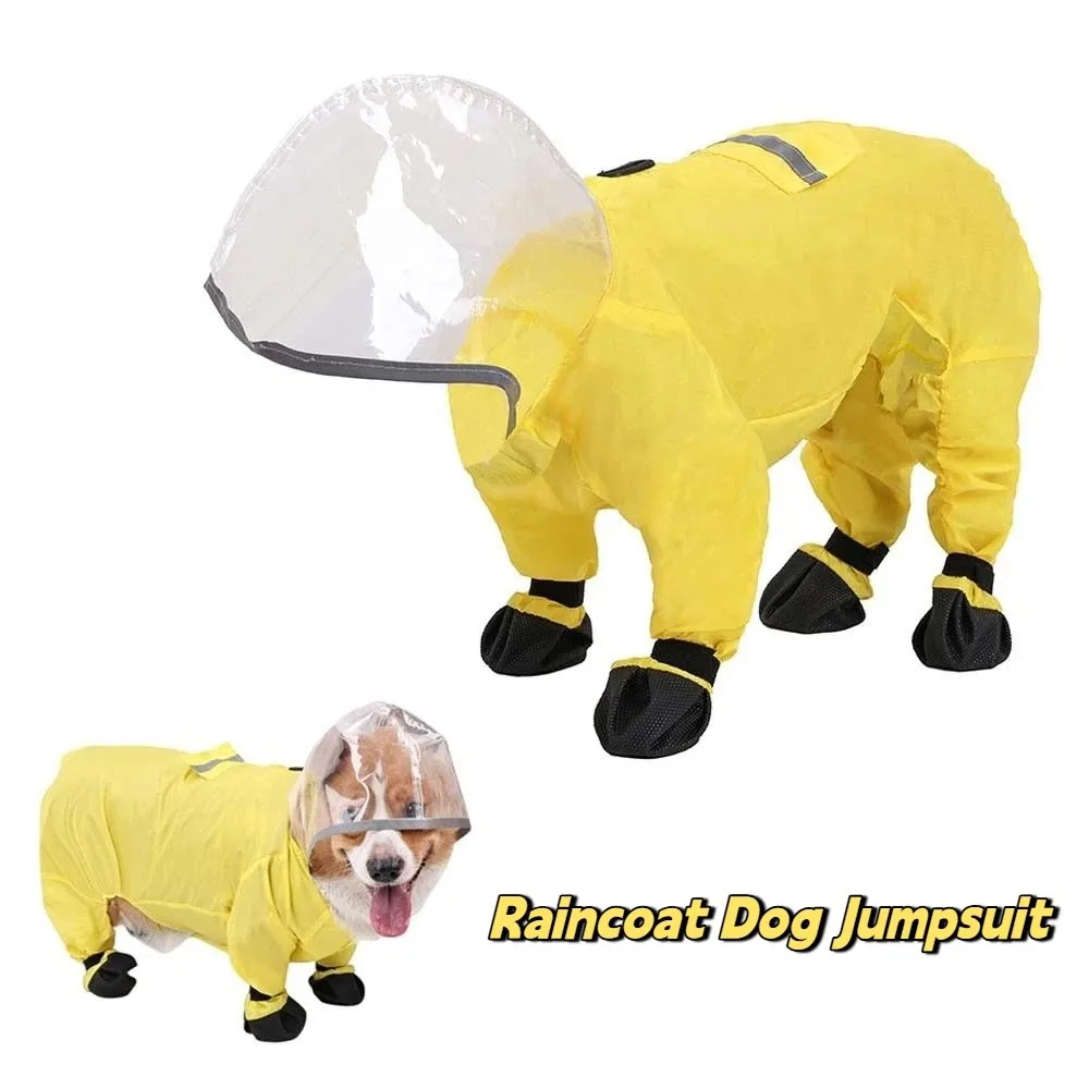 

Waterproof Raincoat Dog Jumpsuit Reflective Strip Dog Trousers Foot Cover Pet Rain Jacket Full Coverage Dog Boots