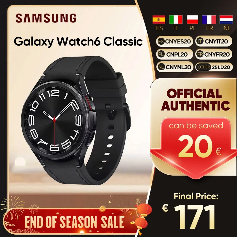 Samsung-Smartwatch Galaxy Watch 6 Classic, Bluetooth, GPS, WiFi, Tracker d'activité étanche,