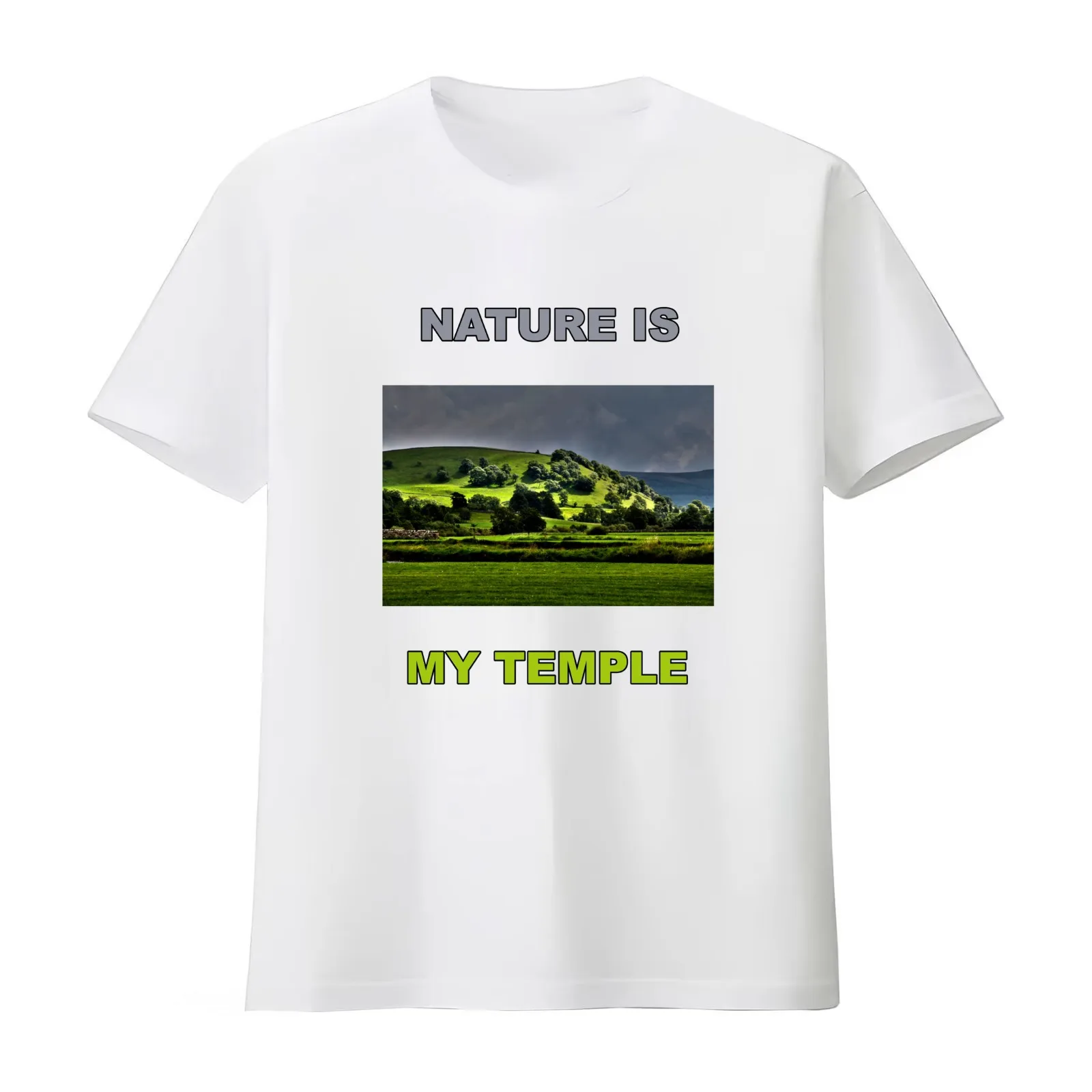 Nature Is My Temple - Dramatic Hill Landscape T-Shirt Summer Casual Cotton Tee Oversized Streetwear Tops Unisex Men Women