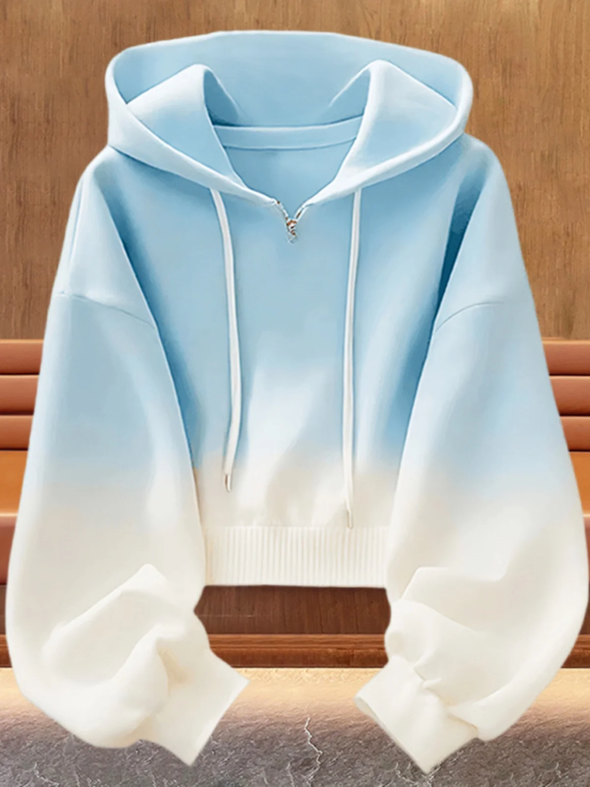 Pure Cotton Gradient Blue Long Sleeve Hoodie Women's Spring Autumn New Style Casual Top Trendy Anti-Aging Comfortable Sweatshirt