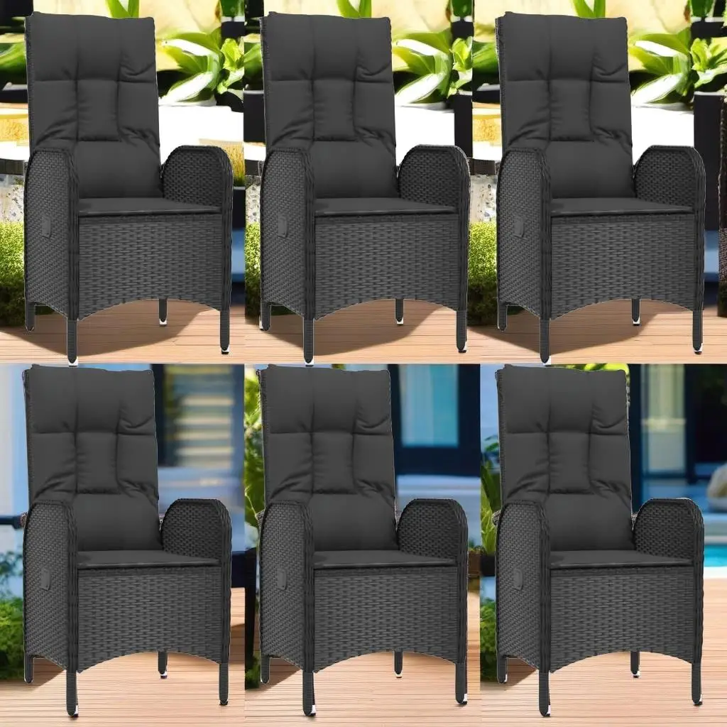 7-Piece Black Poly Rattan Patio Dining Set with Cushions - Stylish Outdoor Furniture Set