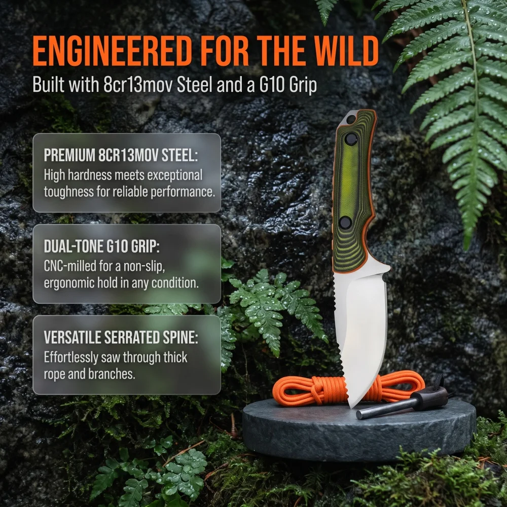 15017 Hiking Backpacking Trekking Utility Fixed Blade Knife Lightweight Outdoor Camping Knives EDC Jungle Adventure Multitools