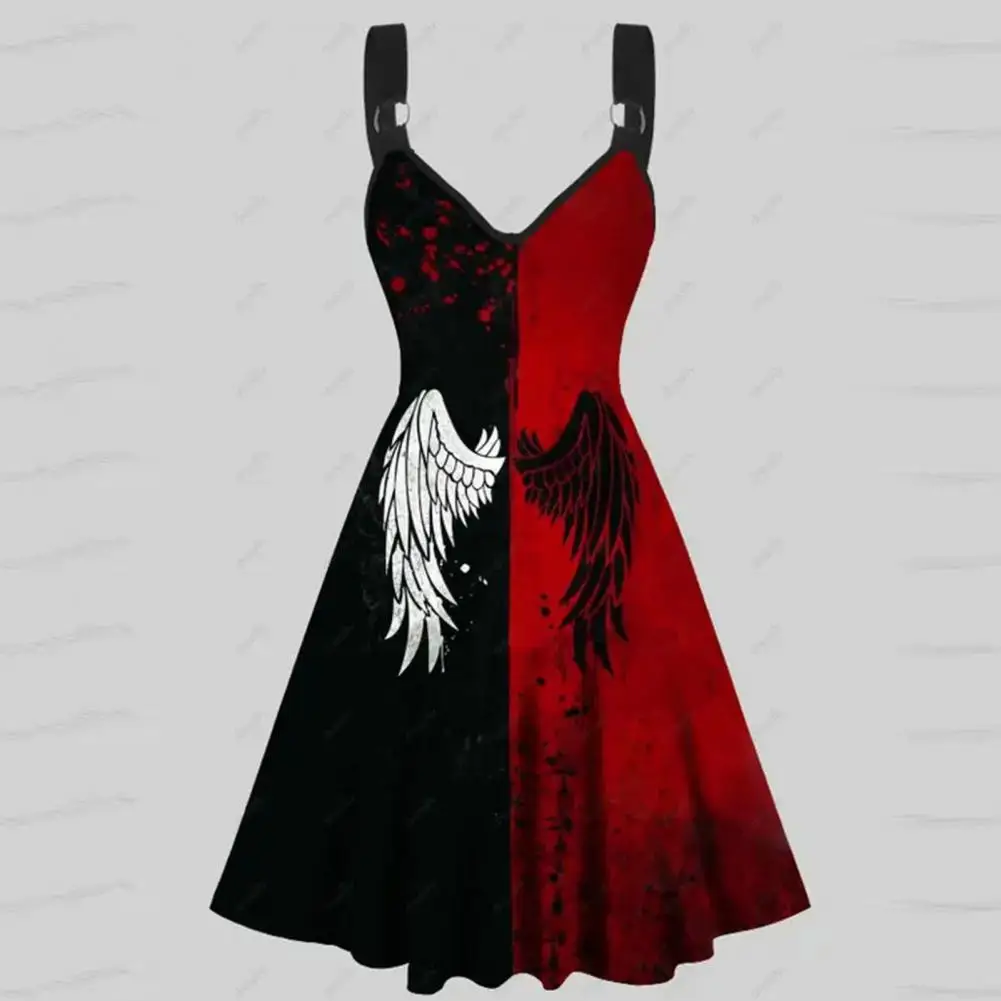 

Women Printed Dress Women Halloween Party Dress Stunning Wing Print Cosplay Dresses for Women Sexy V-neck A-line with for Summer