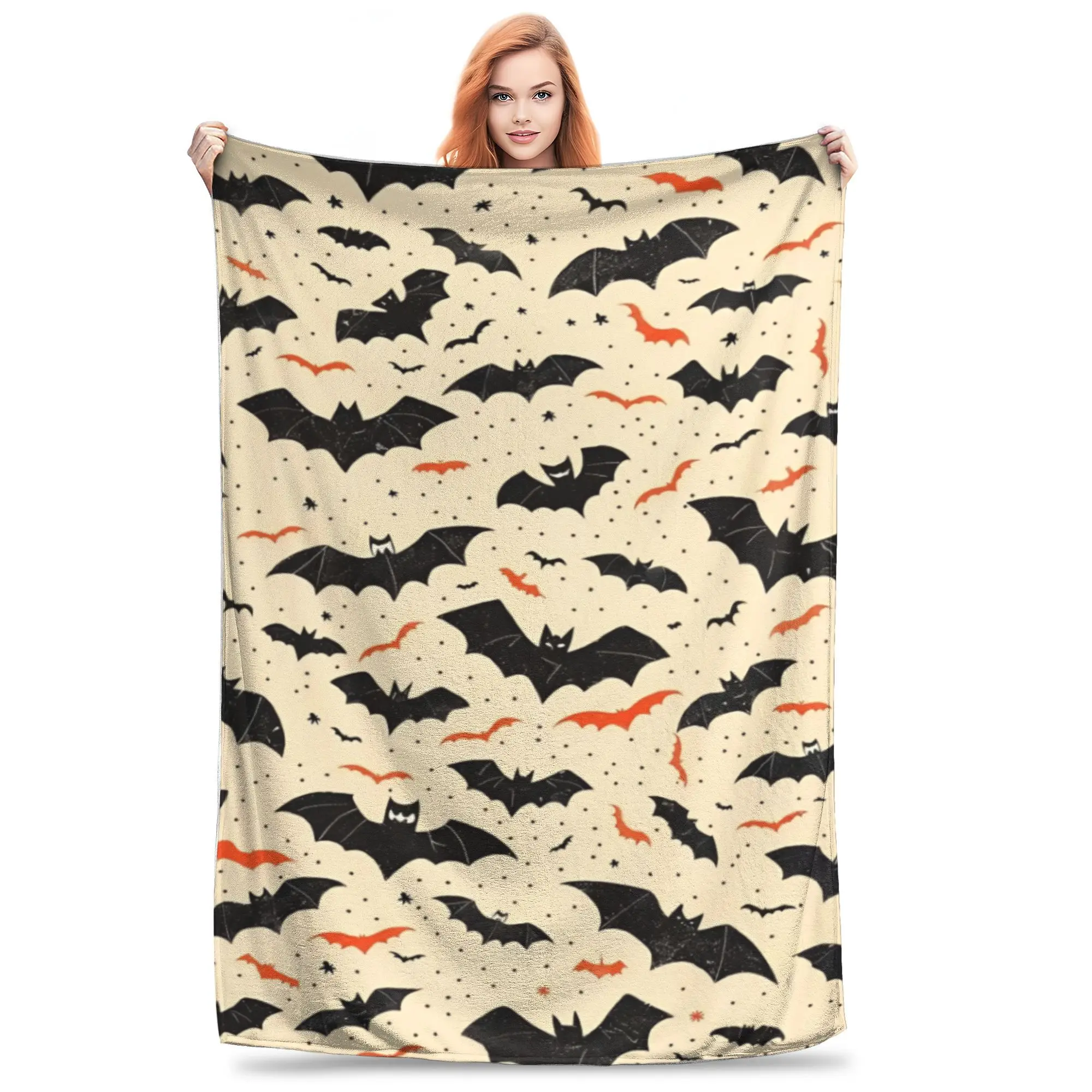 

Y2K Halloween horror Skeleton Bat Blankets Lightweight Thin Coral Fleece Plush Comfortable Throw Blanket Machine Washable