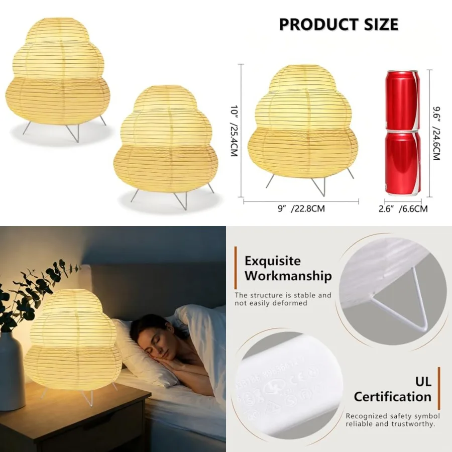 Lámpara de Mesa, Lámpara de Papel, Lámparas de Escritorio con Pantalla de Papel de Arroz para Dormitorio, Sala de Estar, Cloud, Paquete de 2