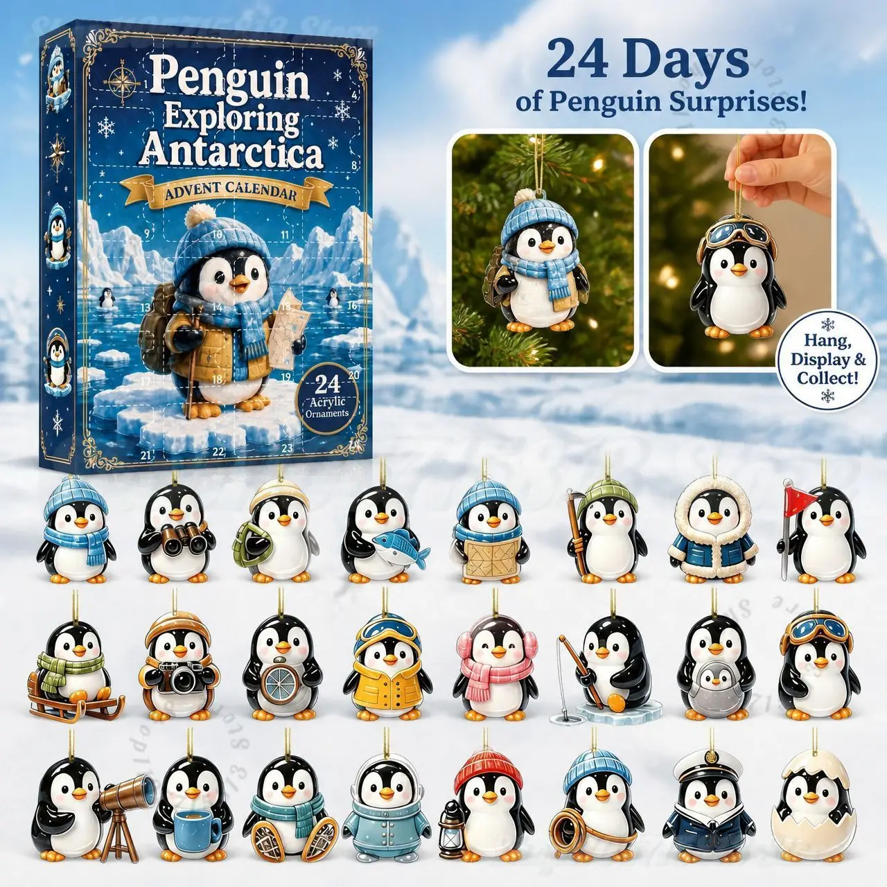 Penguin Christmas Advent Calendar 2026|24 Cute Antarctic Penguin Ornaments,Christmas Countdown Holiday Gift for Penguin Lovers