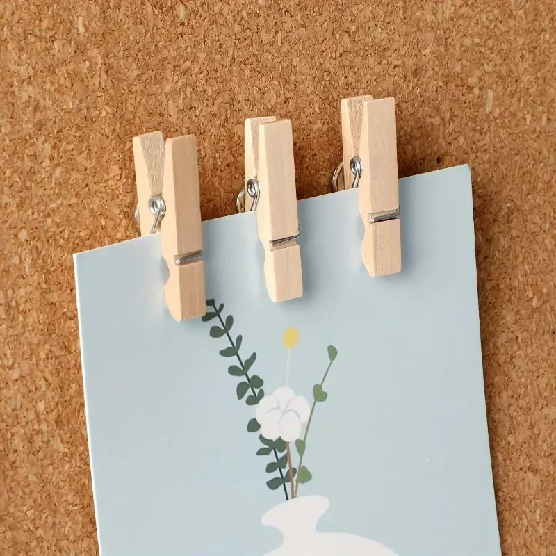 50Pcs/Box Clips Push Pin with Wooden Decorative Clips Durable Wooden Office School Stationery Thumb Tacks for Cork Blackboard