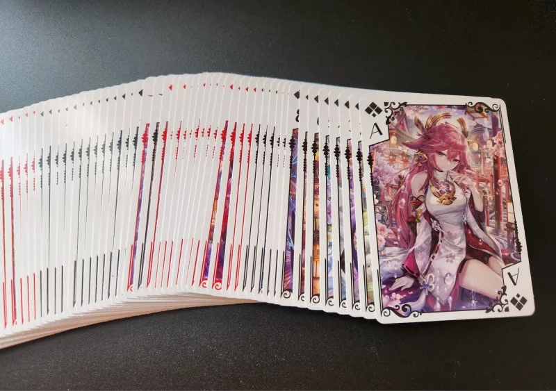 54Pcs/set Genshin Diy Playing Card Self-Control Ptcg Collect Signature Trading Flash Card Anime Cartoon Gift Color Flash