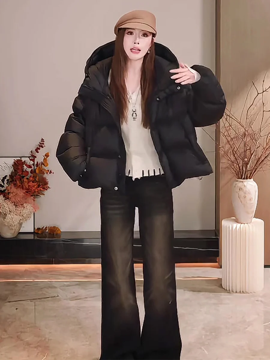 

Bla Puffball Du down Jaet Women's Winter New ort Thiened Bread Sle Casual Loose Fit Zipper ket Warm Coat