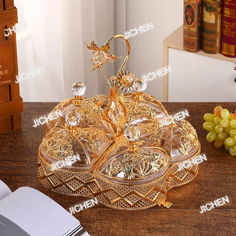 

European light luxury acrylic dried fruit box fashionable high-end fruit plate exquisite gold pattern five grid living room stor