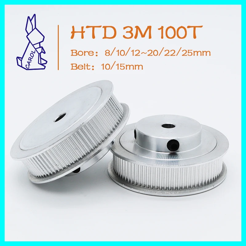 

HTD 3M 100Teeth Belt Pulley Bore8/10/12~20/22/25mm 3M Timing Pulley 100T For Width 10/15mm Gears Synchronous Wheels HTD3M Pulley