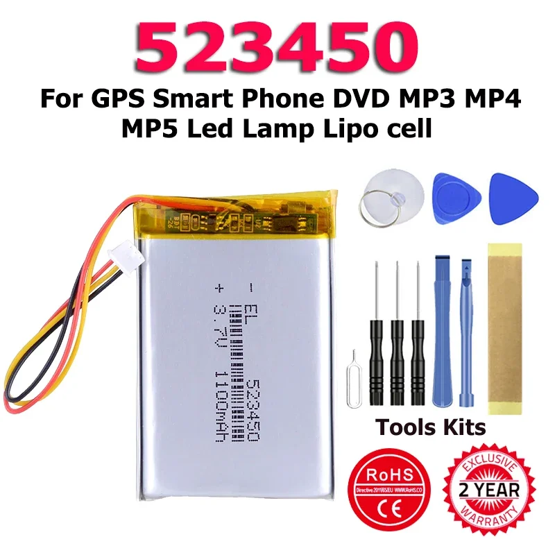 

Высококачественный аккумулятор XDOU 1100 мАч 523450 для GPS смартфона DVD MP3 MP4 MP5 Светодиодная лампа Lipo Cell + инструмент