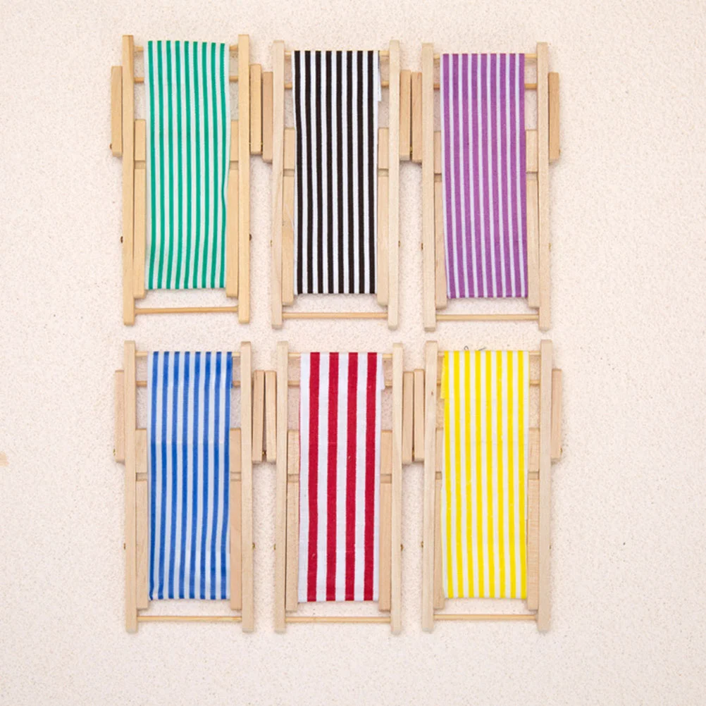 6 Pcs Dollhouse Beach Chair Model Chaise Mini Tables and Chairs Lounger Seaside