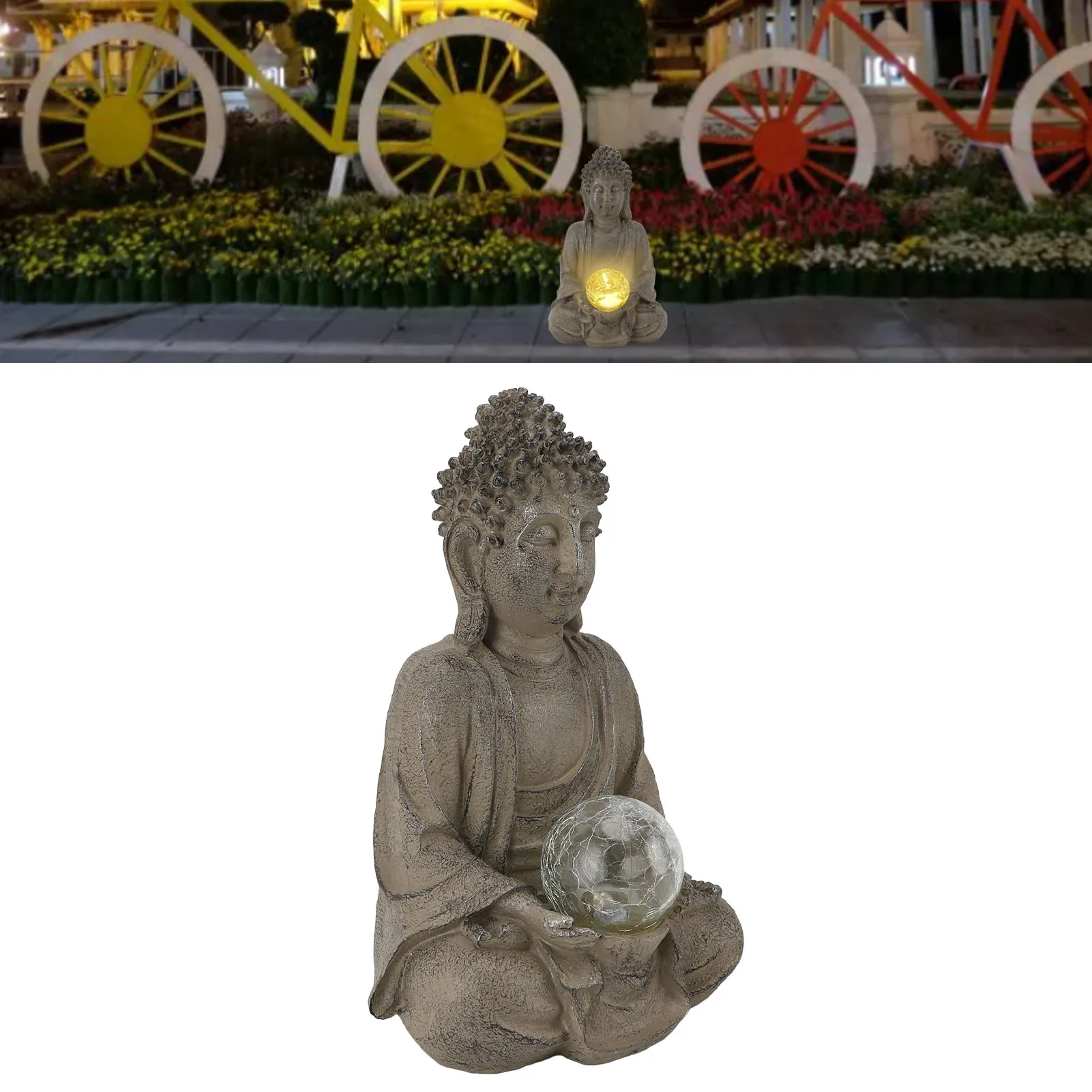 1PC Resin Buddhas Statue Sculpture with Lamp Waterproof Outdoor Garden Home Decoration Ornament