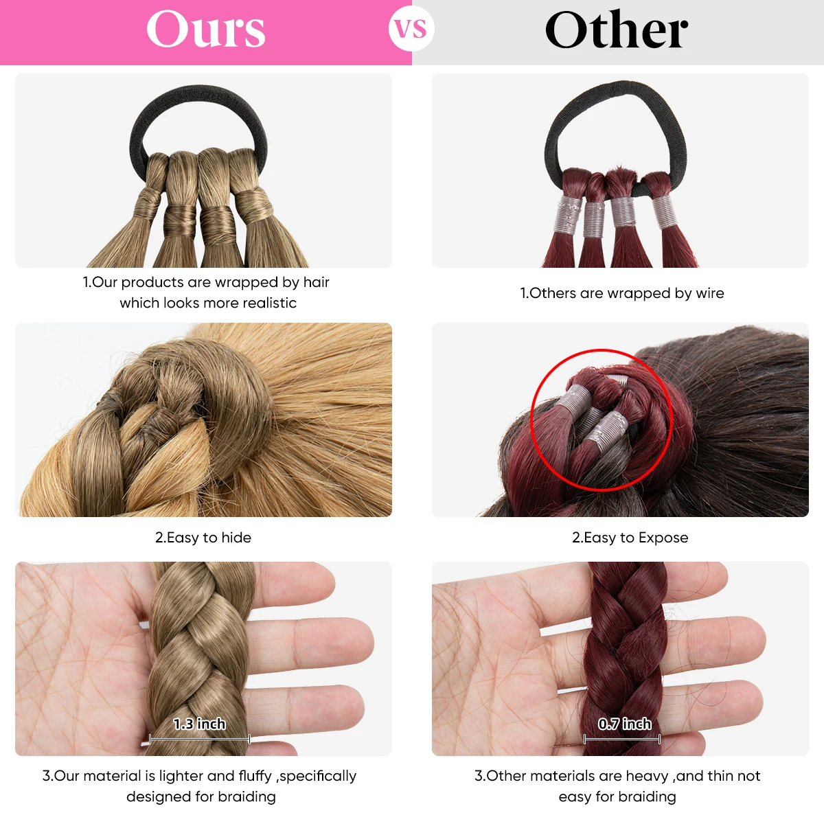 Synthetic Long Diy Braid Ponytail Extension with Elastic Straight Natural Wrap Around Braid Hair Extensions Tail P060