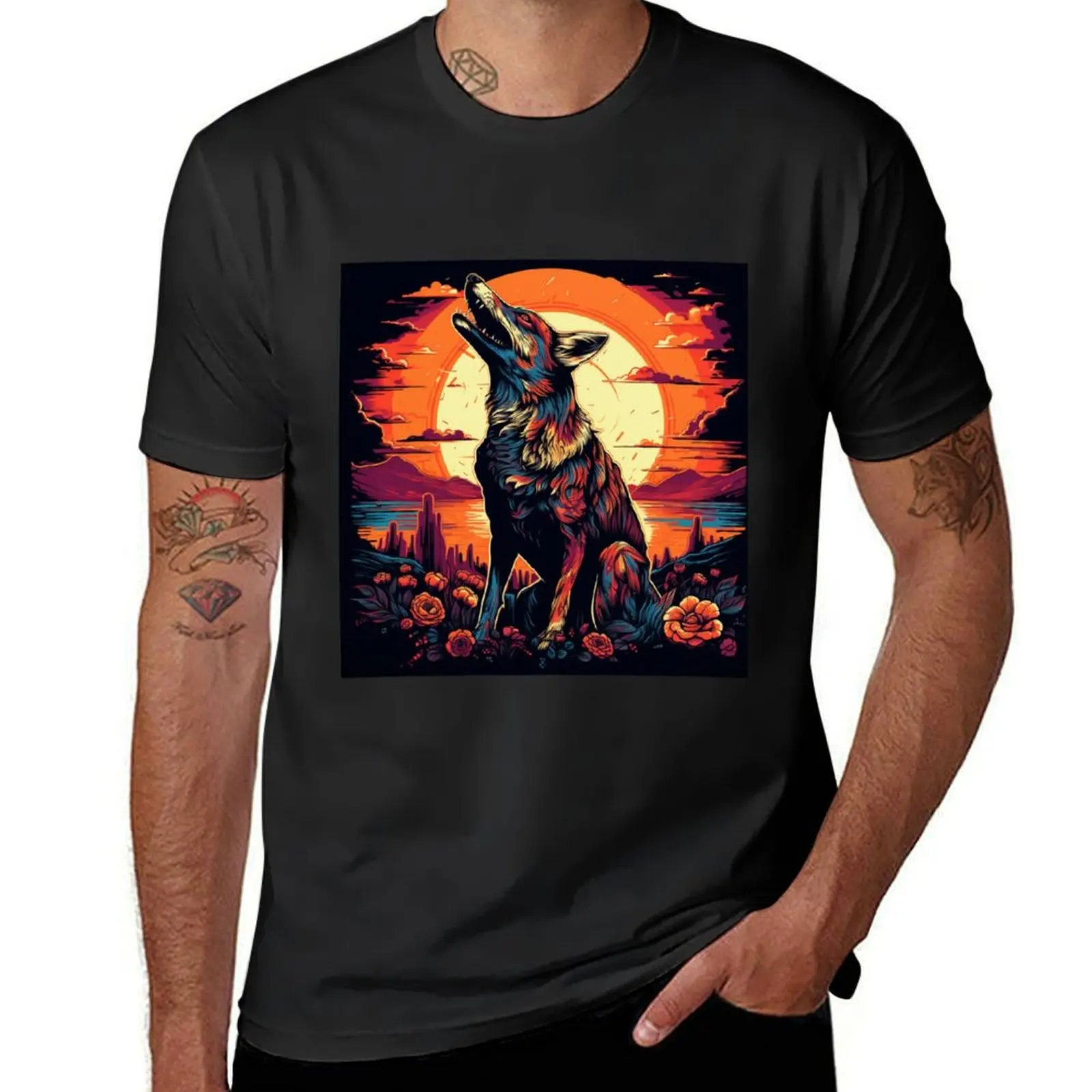 Coyote Howling 2 T-Shirt summer top shirts graphic tees plus sizes funny t shirts for men