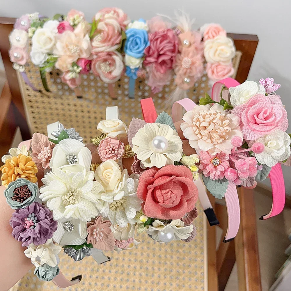 1pcs Artificial Flower Crown Headband Bride Wedding Hairband  Hair Accessories Women Girls Sweet Floral Hair Hoop Party Headwear