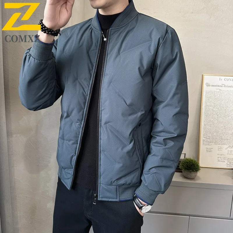 COMXZ Gray Duck Down Stand Collar Down Jacket Men Lapel Fashion Thermal Baseball Collar Casual Down Jacket Mid Age Premium Coat