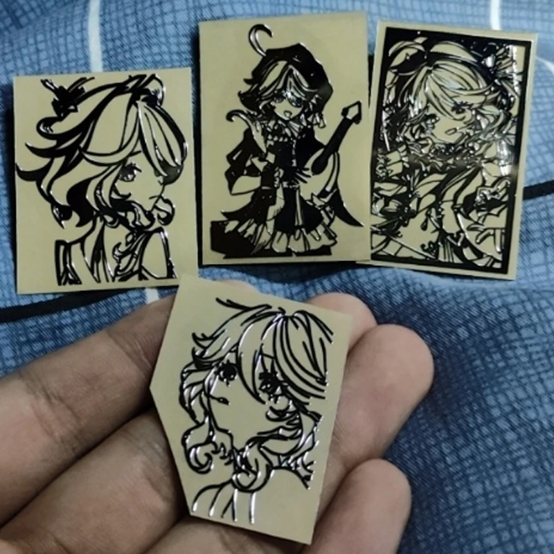 4Pcs/Lot Furina de Fontaine Stickers Simple Focalors Hydro Archon God of Justice Metal Stickers Decorative Waterproof Stickers