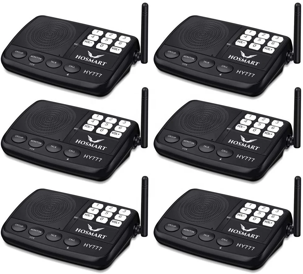 1/2 Mile Long Range Professional Manufacture Wireless Intercom System -6 BLACK Stations 7 Channel