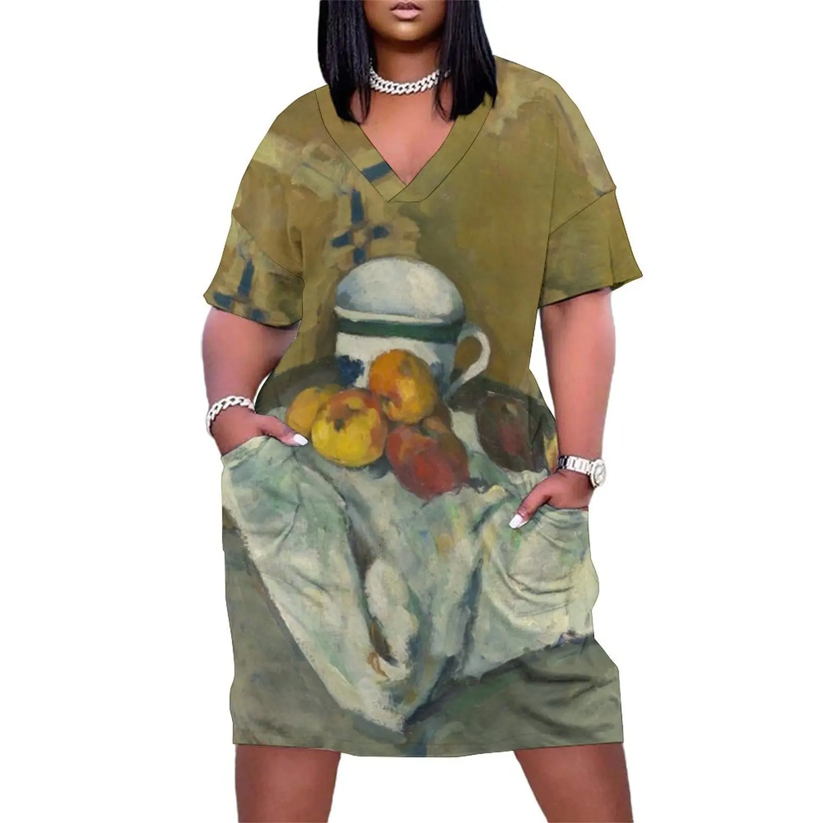 

Still Life with Jar, Cup, and Apples Loose Pocket Dress Long veiled dresses Women dresses summer