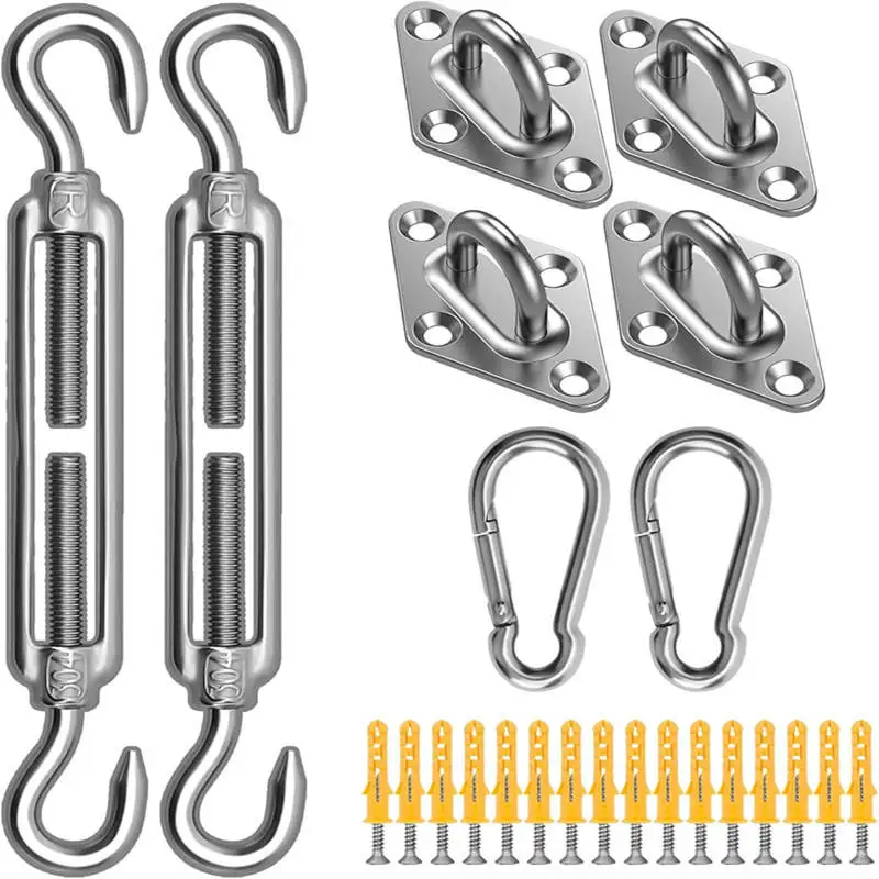 Sun Shade Sail Hardware Kit 40pcs for Rectangle Triangle Sun Shade Sails Canopy Installation 304 Stainless Steel Accessories Set