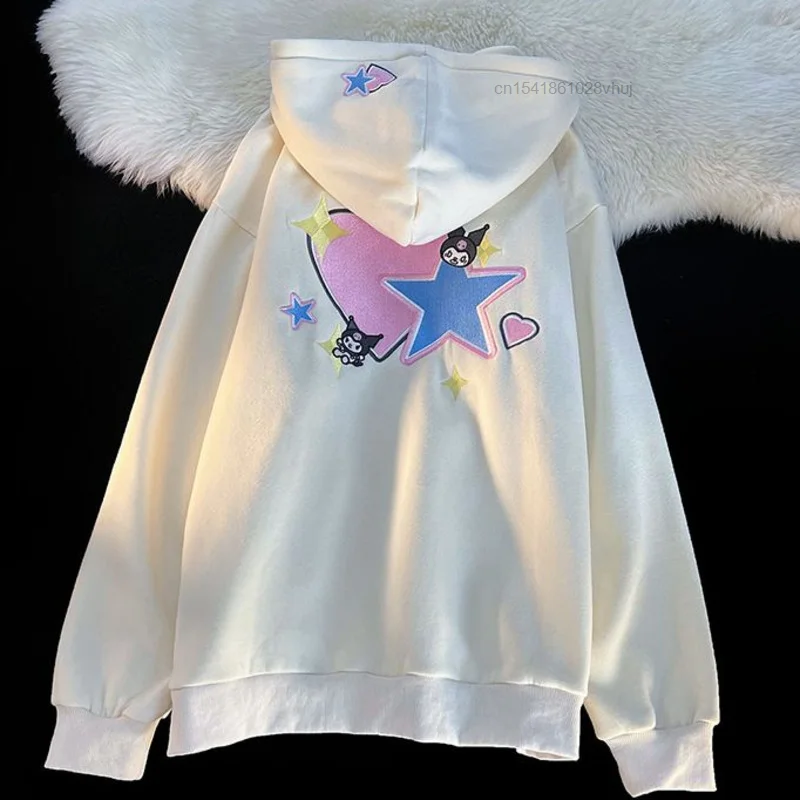 Sanrio Kuromi Zip Up Hoodie Y2k Aesthetic Kawaii New Cotton Coat Women Winter Plush Thickened Sweater Oversize Loose Top Female