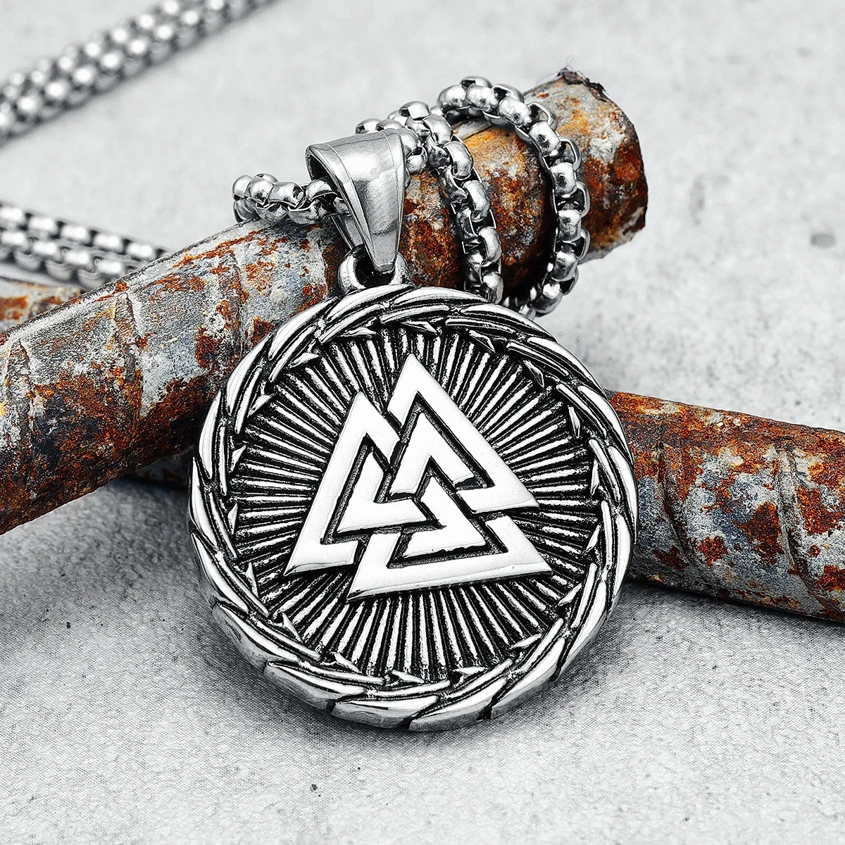 Vintage Viking Valknut Pendant Nordic Mythology Stainless Steel Odin's Symbol Amulet Necklace Chain Punk Rock for Male Gift