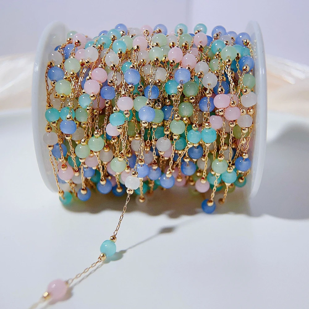 1meter Opal Stone Bead Copper Chains for DIY Jewelry Making