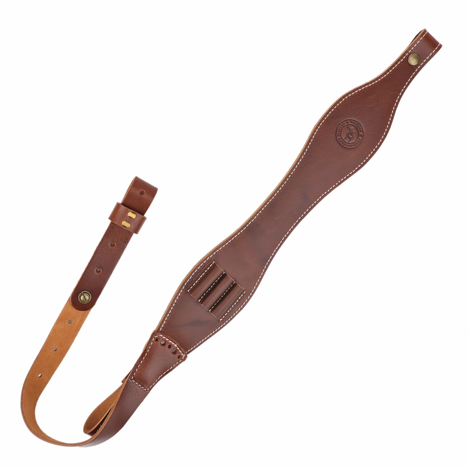 Tourbon Hunting Leather Rifle Sling Brown Gun Shoulder Strap with Cartridge Holders for caliber .30-30 .308 .30-06 etc.