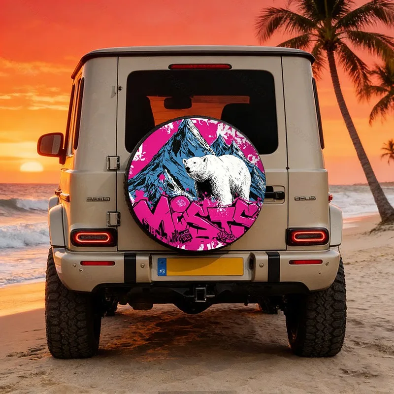 Polar Bear Street Art Spare Tire Cover Custom Mountain Graffiti Tire Protector Accessory