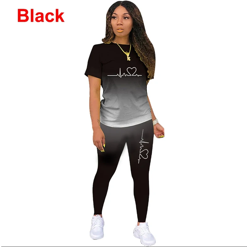 Summer Two Piece Set Women Tracksuits Sets ECG Printed T Shirt Pants Sports Suit For Women Clothing