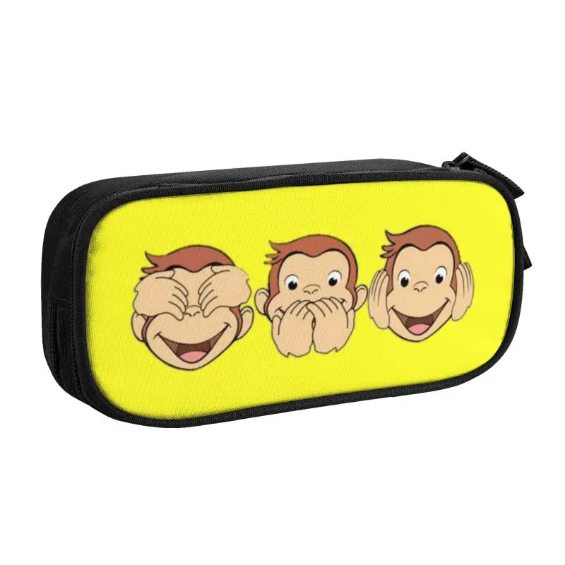 Custom Funny Manga Pencil Case for Girls Boys Big Capacity Curious George Monkey Pen Bag Box Stationery