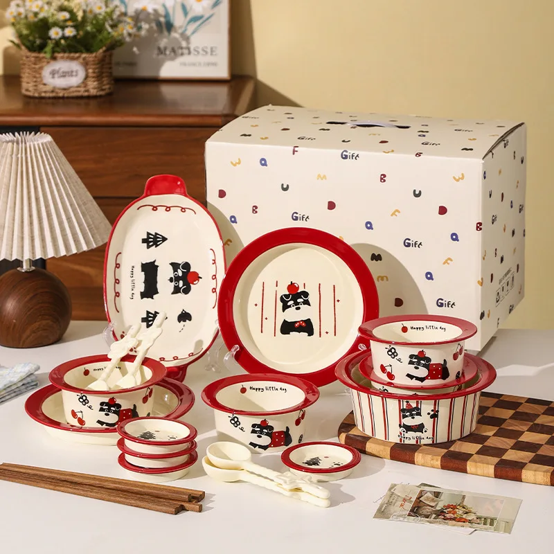 

Скандинавские дизайнерские милые тарелки с героями мультфильмов, обеденные наборы, подарок на день рождения, рождественские обеденные наборы Pratos De Jantar Conjuntos, тарелки, обеденный набор