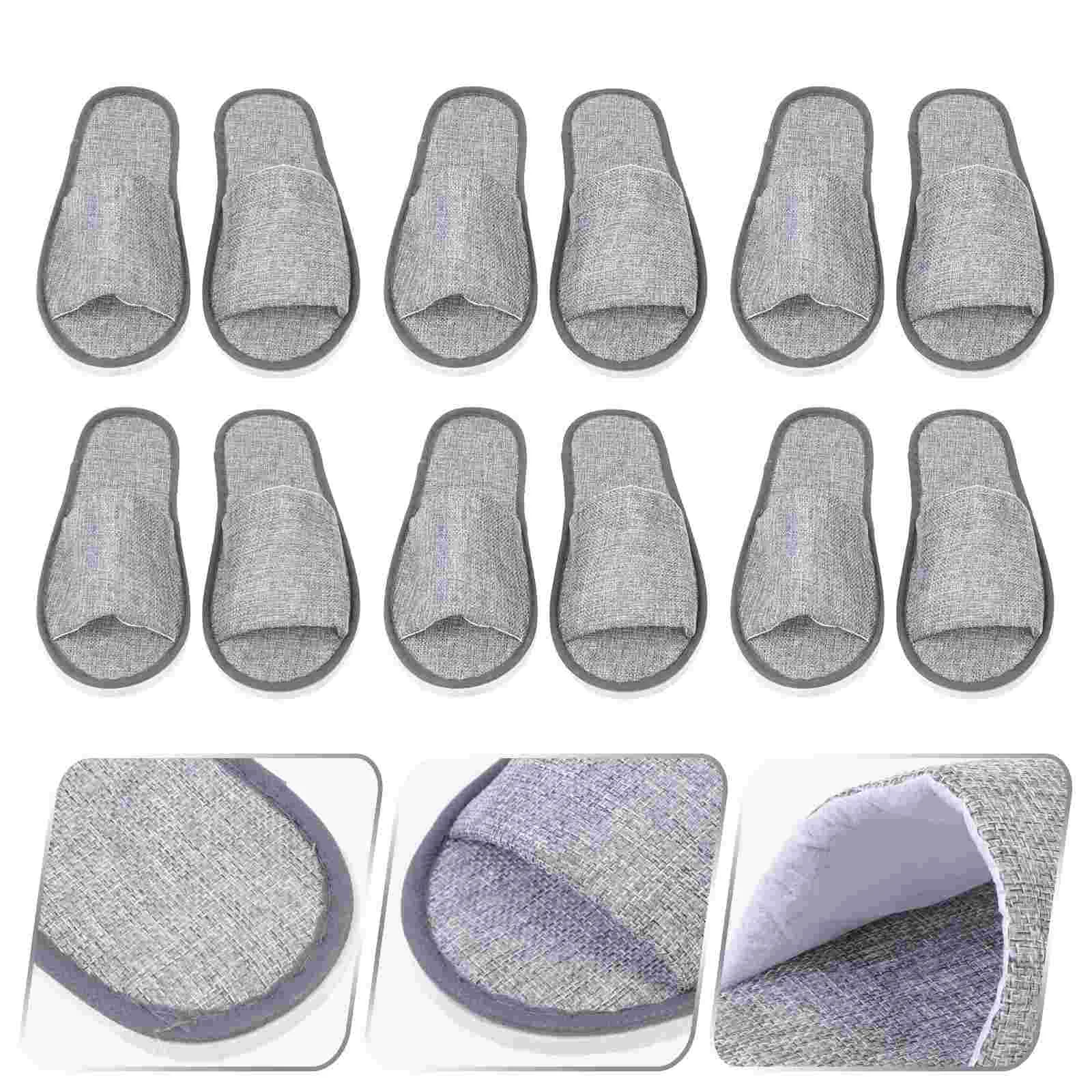 

6 Pairs Cotton and Linen Non-slip Slippers Unisex One-off Comfortable Guest Cloth Waterproof Sole Men Women Travel