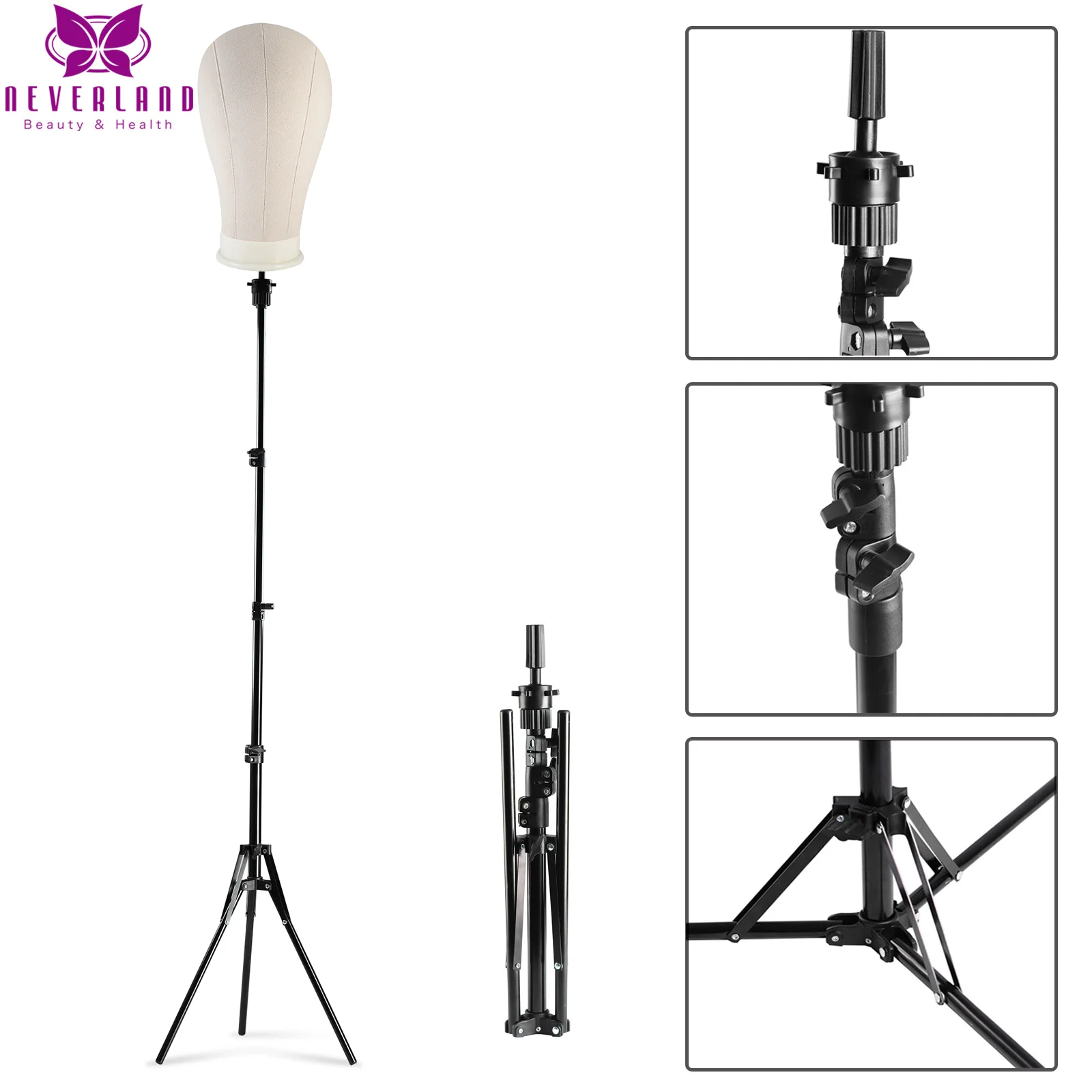 Wig Stands Adjustable Long Tripod Stand Holder Mannequin Head Tripod Hairdressing Training Head stand Hair Tools Accessories