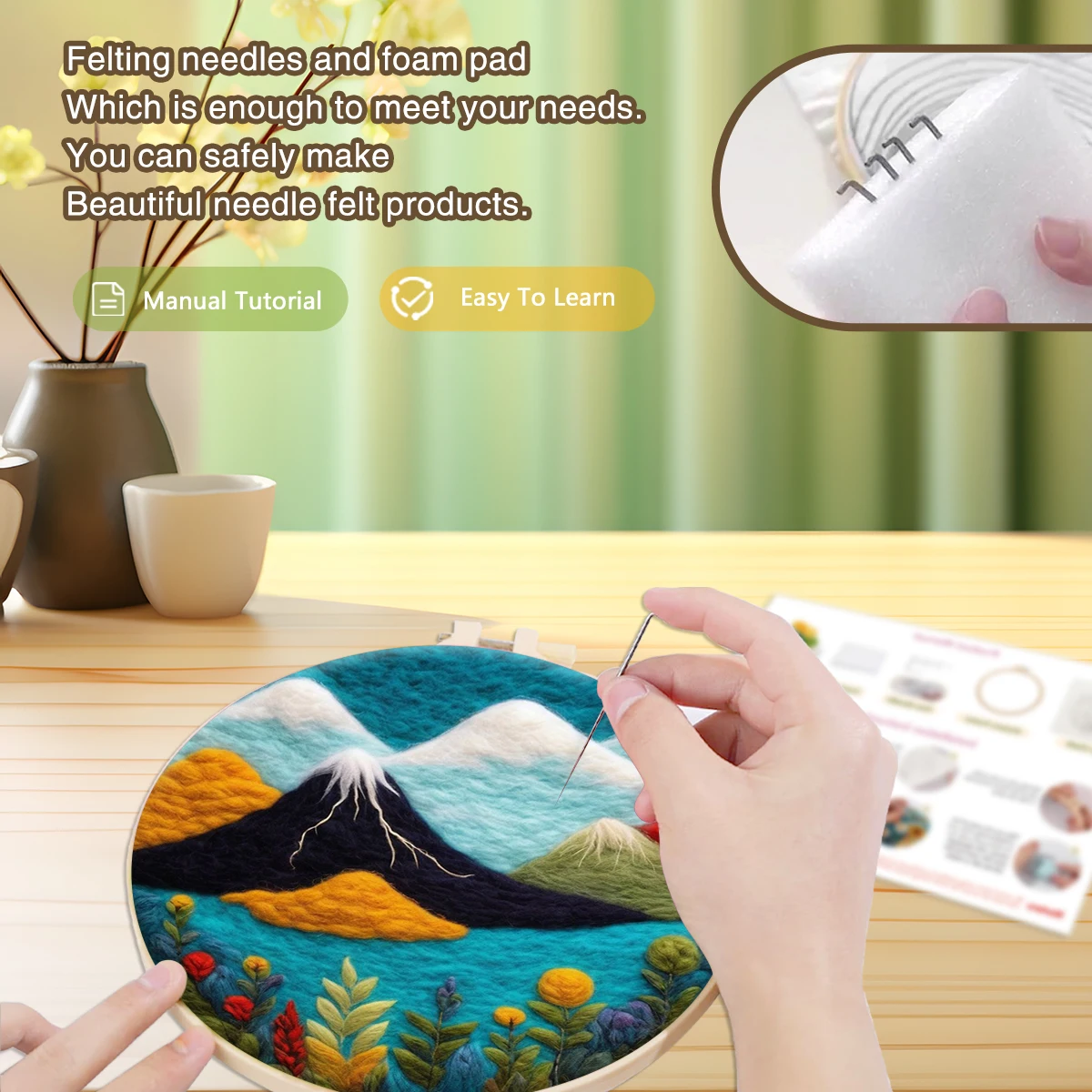 SDOYUNO Wool Felting painting Landscape Mountain Needle Felting Painting Kits Beginners Handmade Diy Handcraft Home Decor