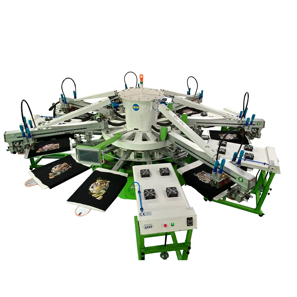 ForRotary Octopus 6 Color 14 Station Automatic T-shirt Silk Screen Printing Machine For Cloths Garment