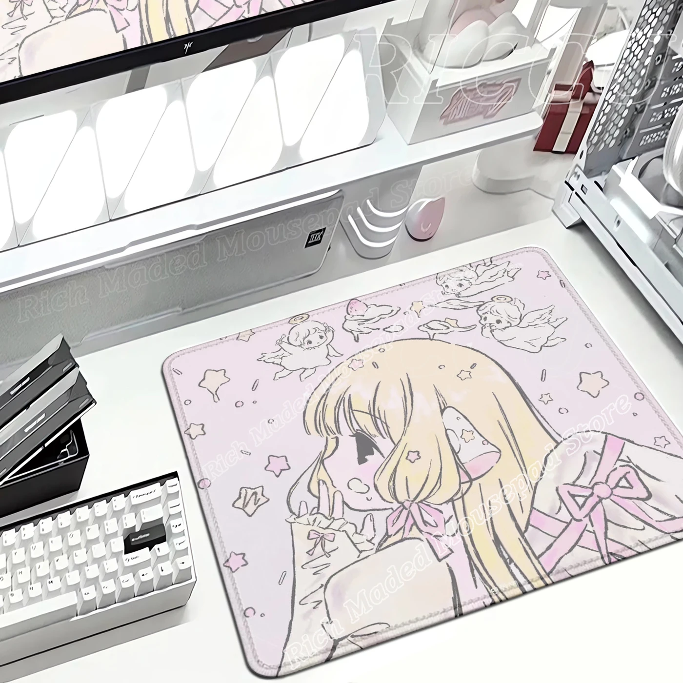 Cute Pinkly Girl Mousepad C-Chobits Chii Cartoon Desk Mat Office  Laptop Mouse Pad Pc accessories Mousemat Extended Computer Pad