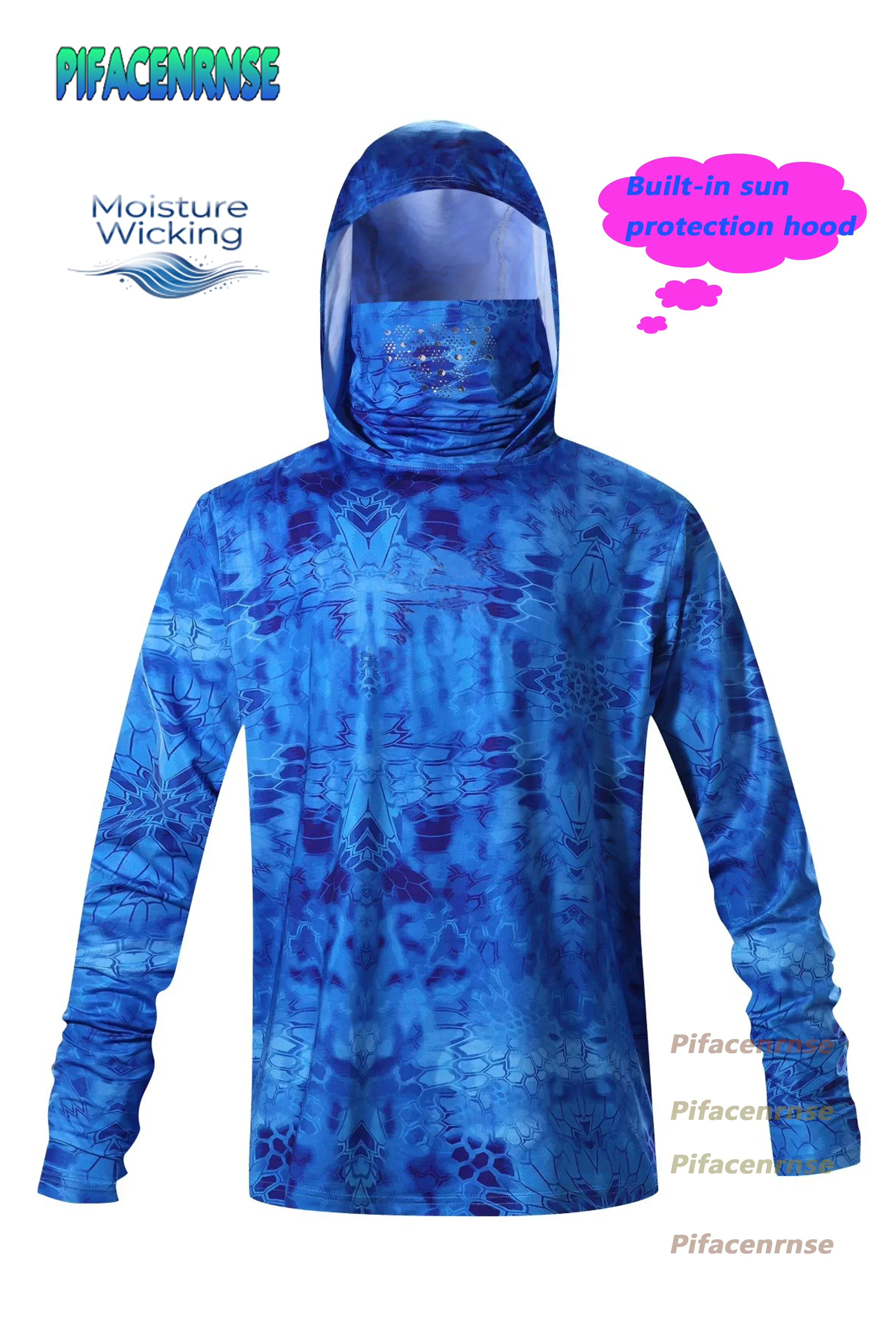 

Summer Men Hooded Long Sleeve Performance Fishing Shirts Jersey Fishing UV Hoodies Clothing Face Mask