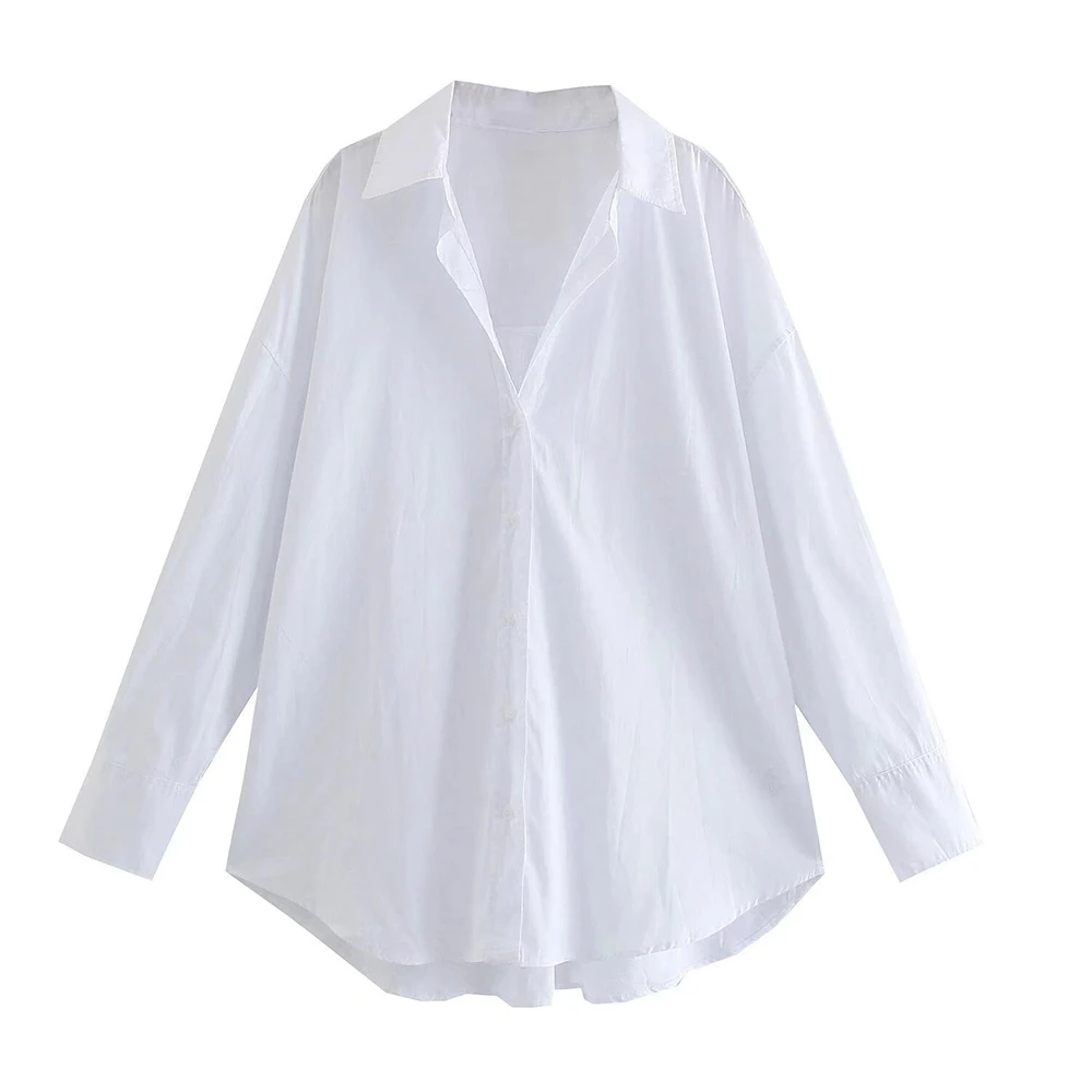 

Women Loose Casual Poplin Shirts Button-up Blouses Female Fashion Chic Tops Ladies Long Sleeves Turn-down Collar Cardigan Shirt