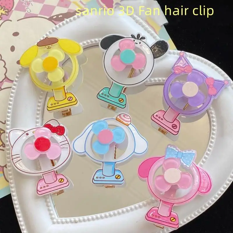 Fun Cute Sanrios Hair Clip Windmill Cartoon Hello Kitty Kuromi Melody Creative 3D Student Baby Bangs Side Hair Clip Accessories