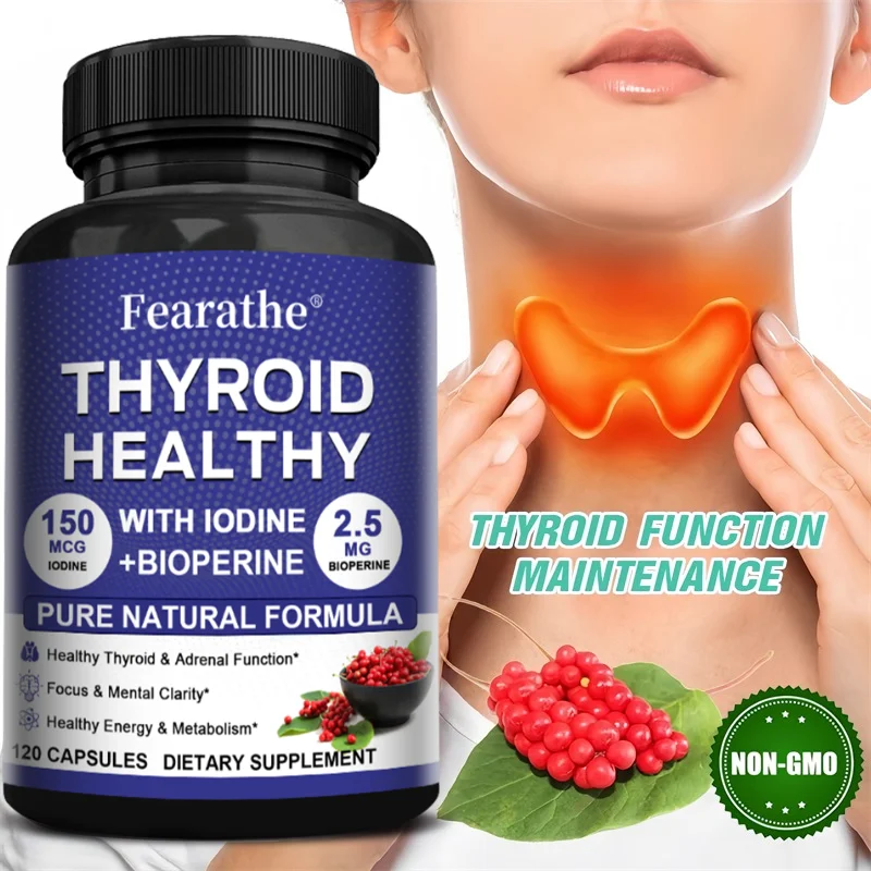 Thyroid Support Capsules with Iodine & Herbal Minerals, Support Thyroid Function, Metabolism, Energy, Focus & Cognitive Health