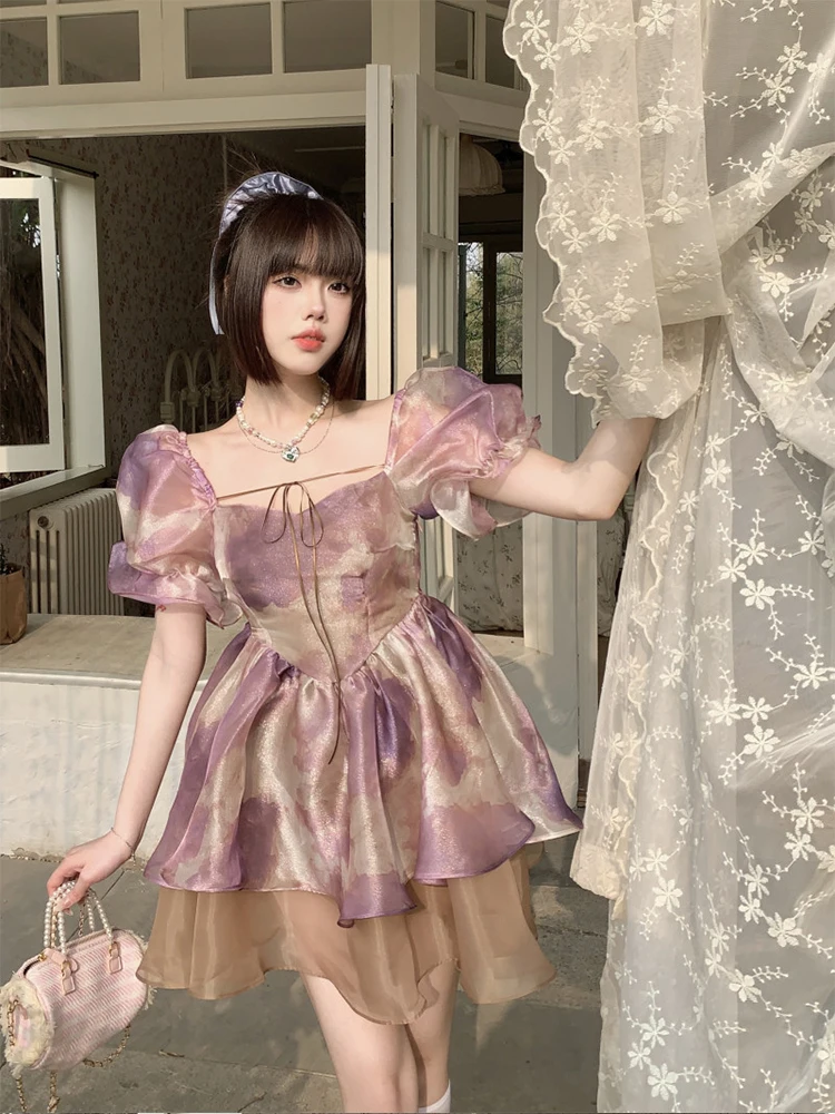 

Женская летняя пышная юбка-принцесса с квадратным вырезом и высокой талией в корейском стиле, больших размеров, Sweet And Spicy Girl Bubble Sve