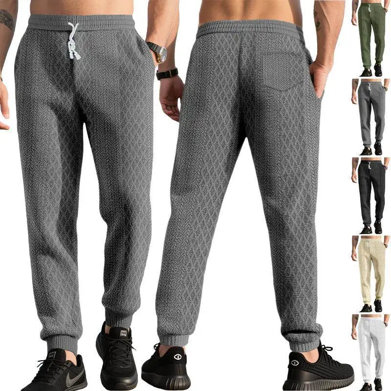 

New Men's Floral Embroidery Fabric Long Pants Sporty Casual Streetwear Versatile Mid-High Waist Straight Leg Trousers