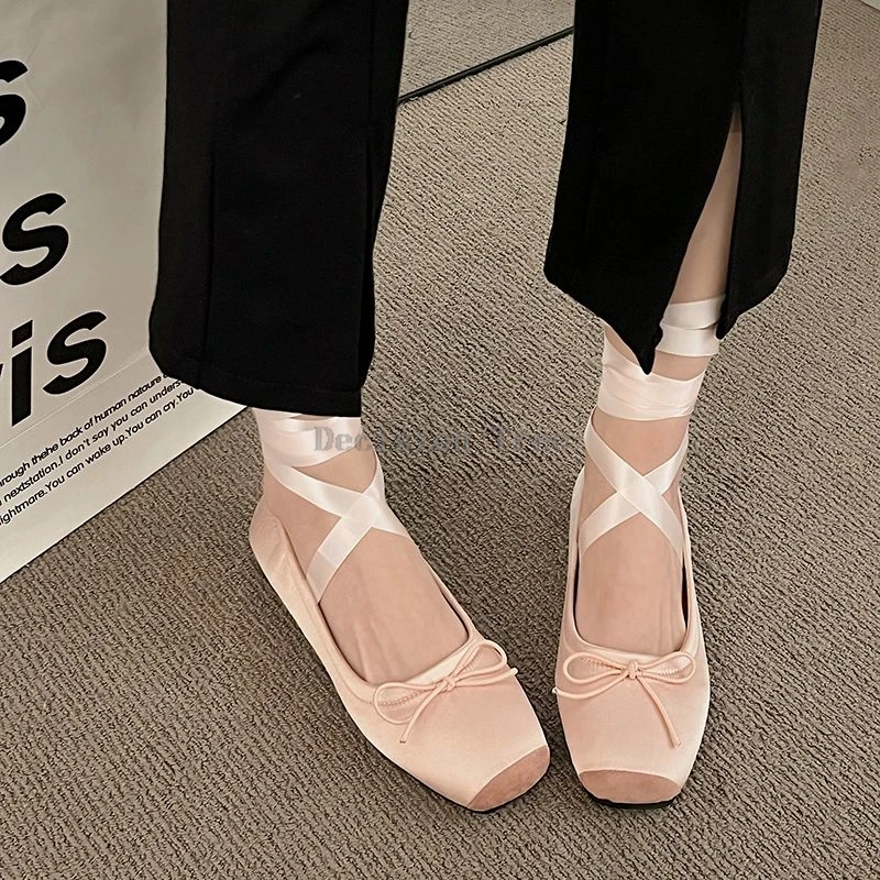 

2025 improved lace-up ballet shoes shallow opening shoes summer new style retro elegant women performance single ballet shoes