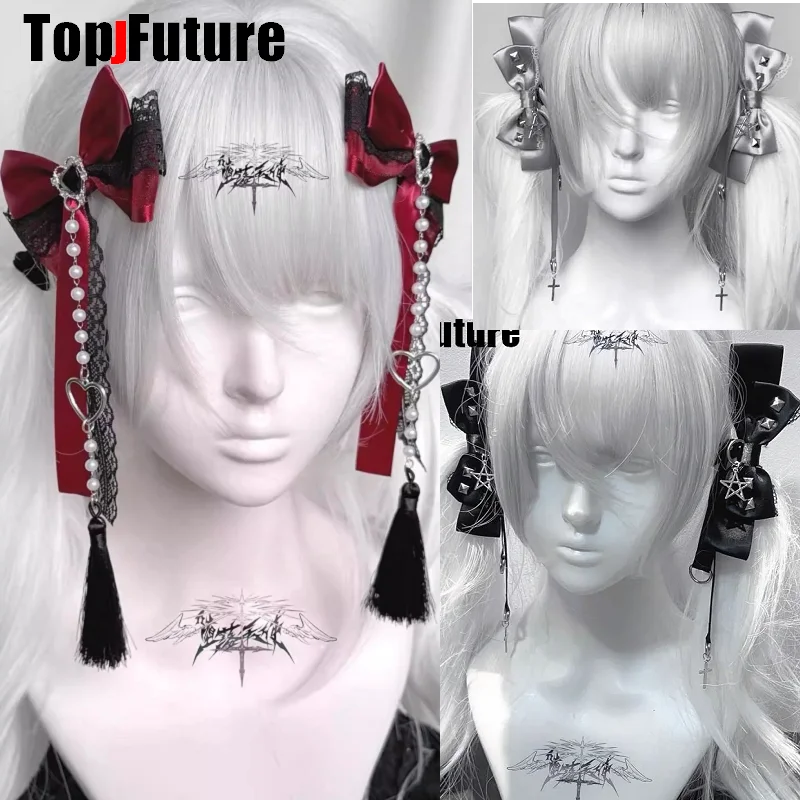 

Women Y2K girl Harajuku Gothic Lolita Steampunk Rivet Punk Lace Bows star Hair Accessories Ponytails Hair pins Hairpin Hair clip