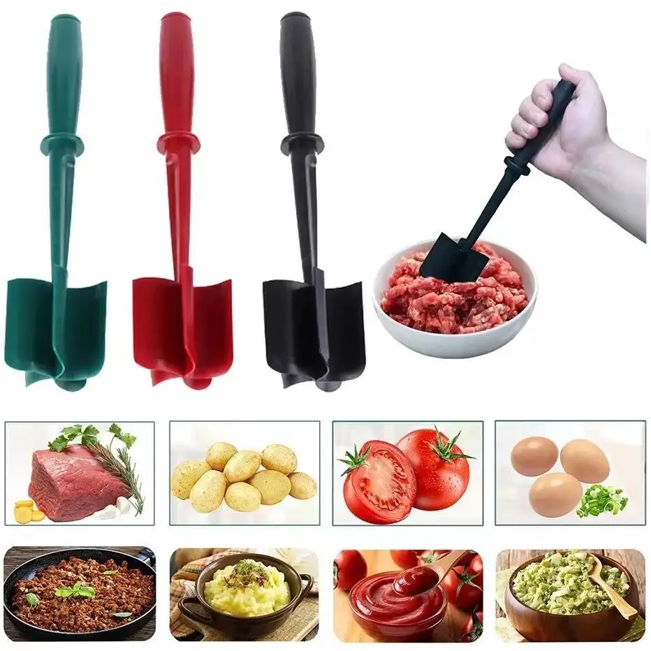 Handheld Meat Grinder with 5 Curve Blades Heat Resistant Nylon Hamburger Chopper Non-Scratch Masher Tool for Ground Beef